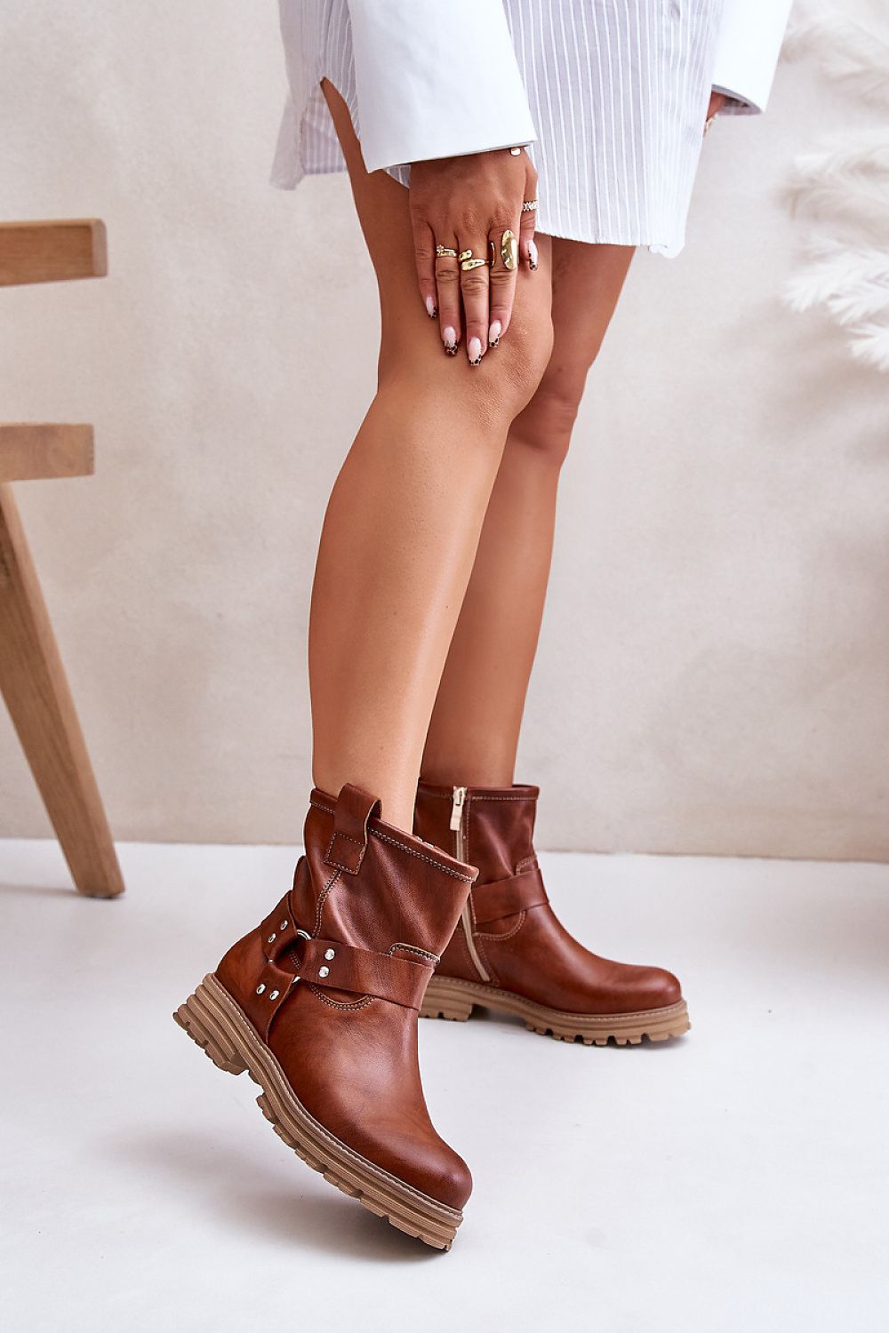 Cross Straps Leather Booties