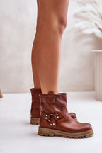 Cross Straps Leather Booties