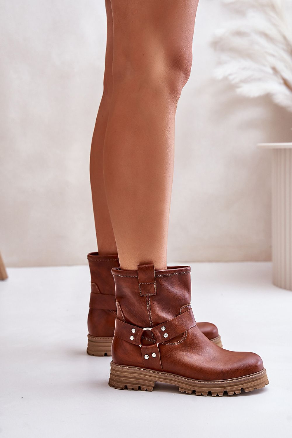 Cross Straps Leather Booties