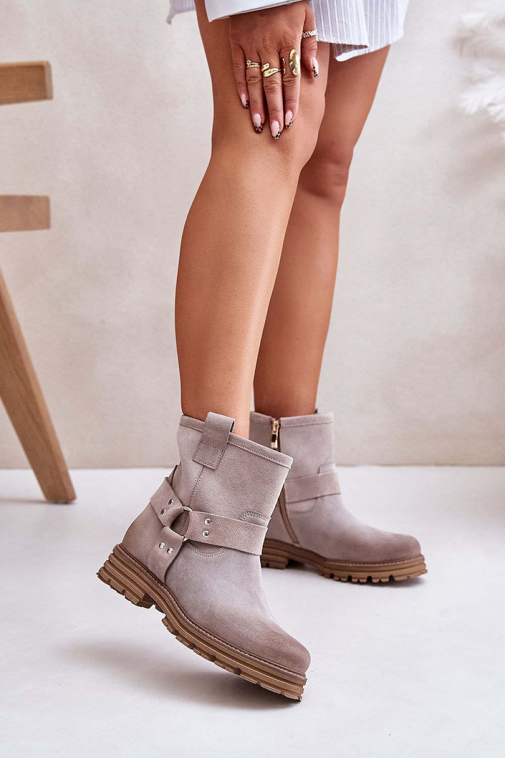 Cross Straps Leather Booties