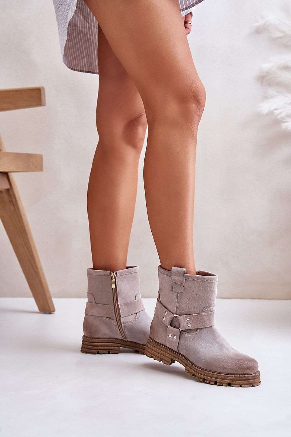 Cross Straps Leather Booties