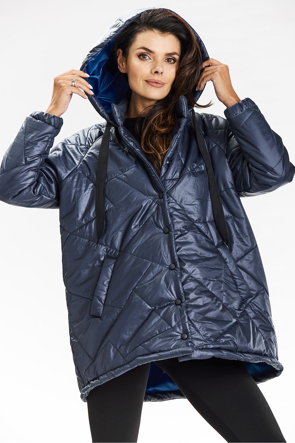 Awama Quilted Hooded Jacket in Navy