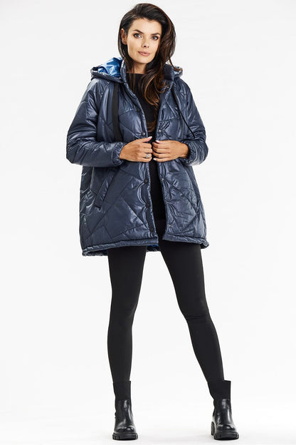 Awama Quilted Hooded Jacket in Navy