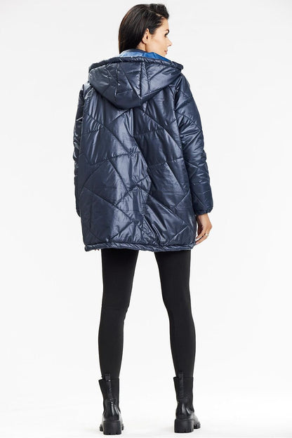 Awama Quilted Hooded Jacket in Navy