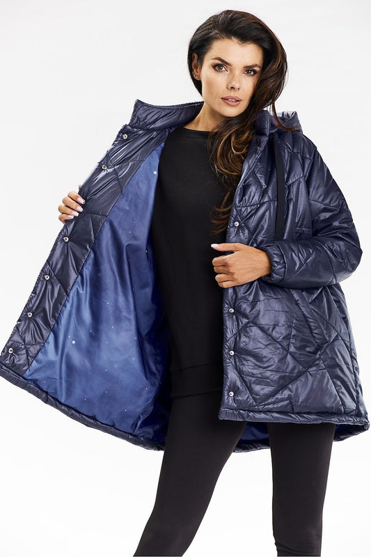 Awama Quilted Hooded Jacket in Navy