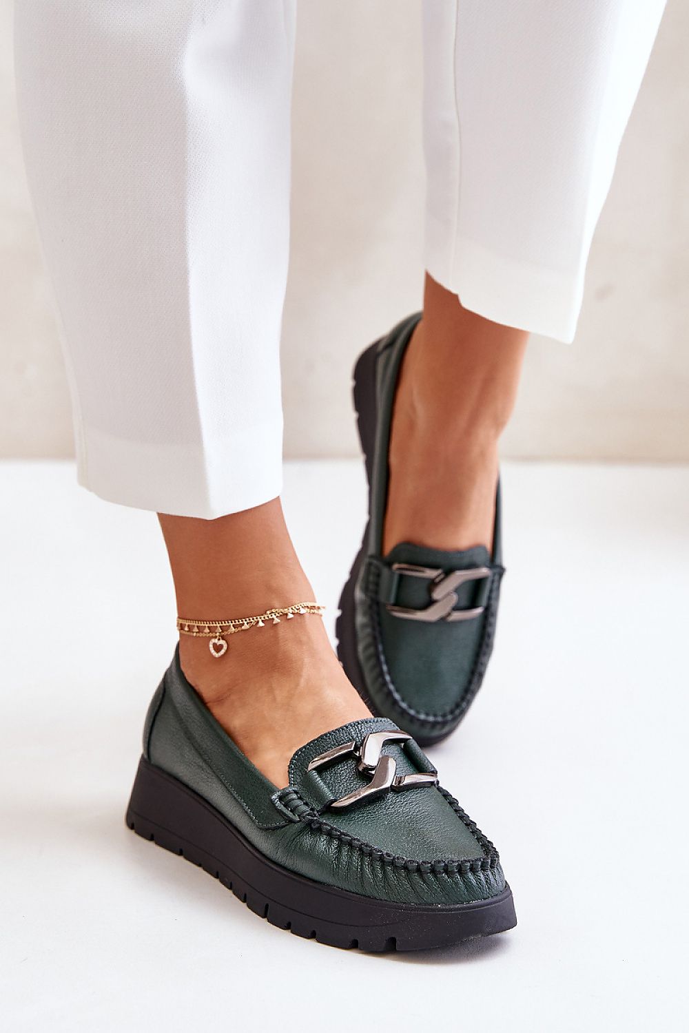 Buckled Moccasin Dark Green