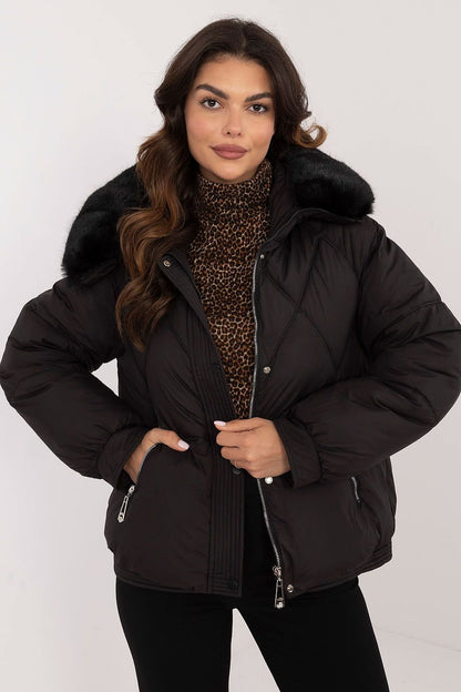 Winter Jacket with Fur Trimmed Hood Black