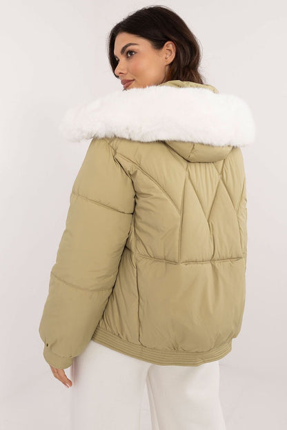 Winter Jacket with Fur Trimmed Hood Olive