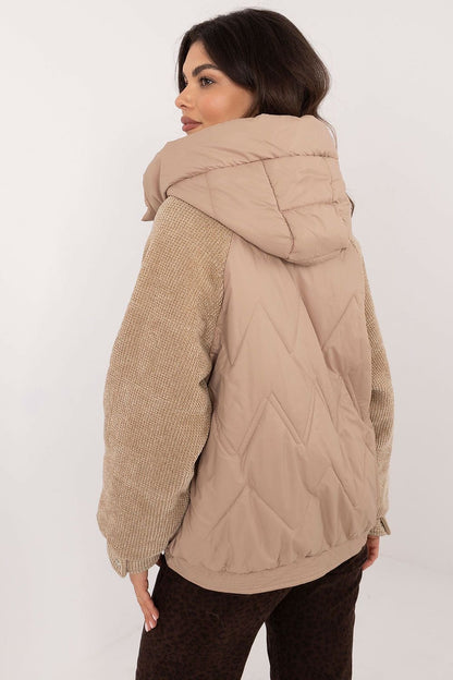 Combined Zip-Up Hooded Jacket in Mocha