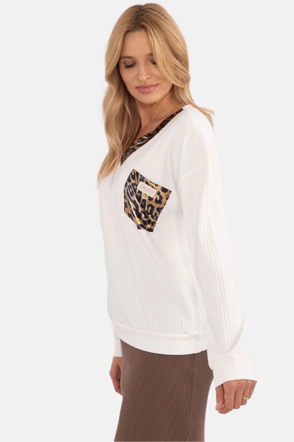 Contrast Trim Pocket V-Neck Blouse