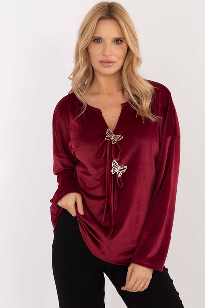 Velour Blouse with Decorative Ties