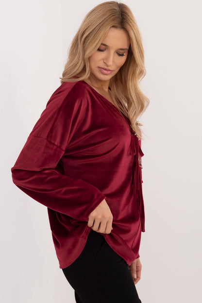 Velour Blouse with Decorative Ties