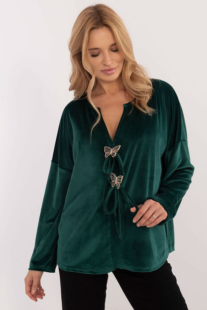 Velour Blouse with Decorative Ties