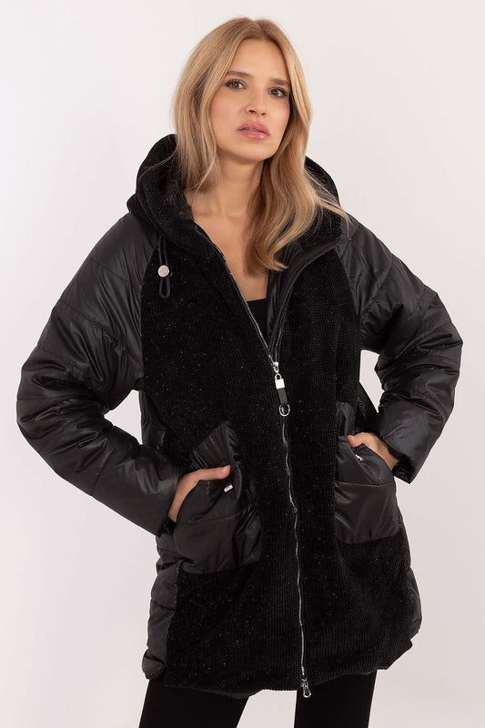 Mid Length Warm Hooded Jacket Black