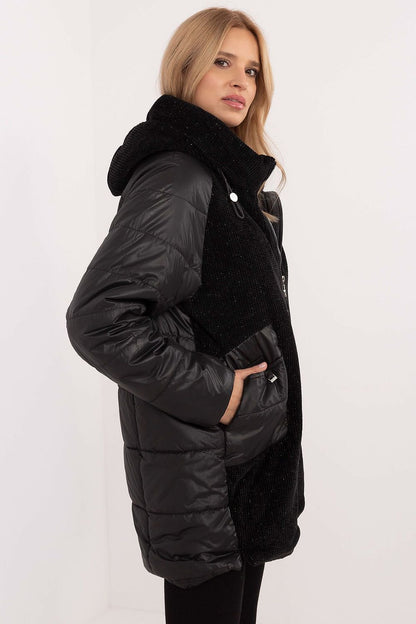 Mid Length Warm Hooded Jacket Black