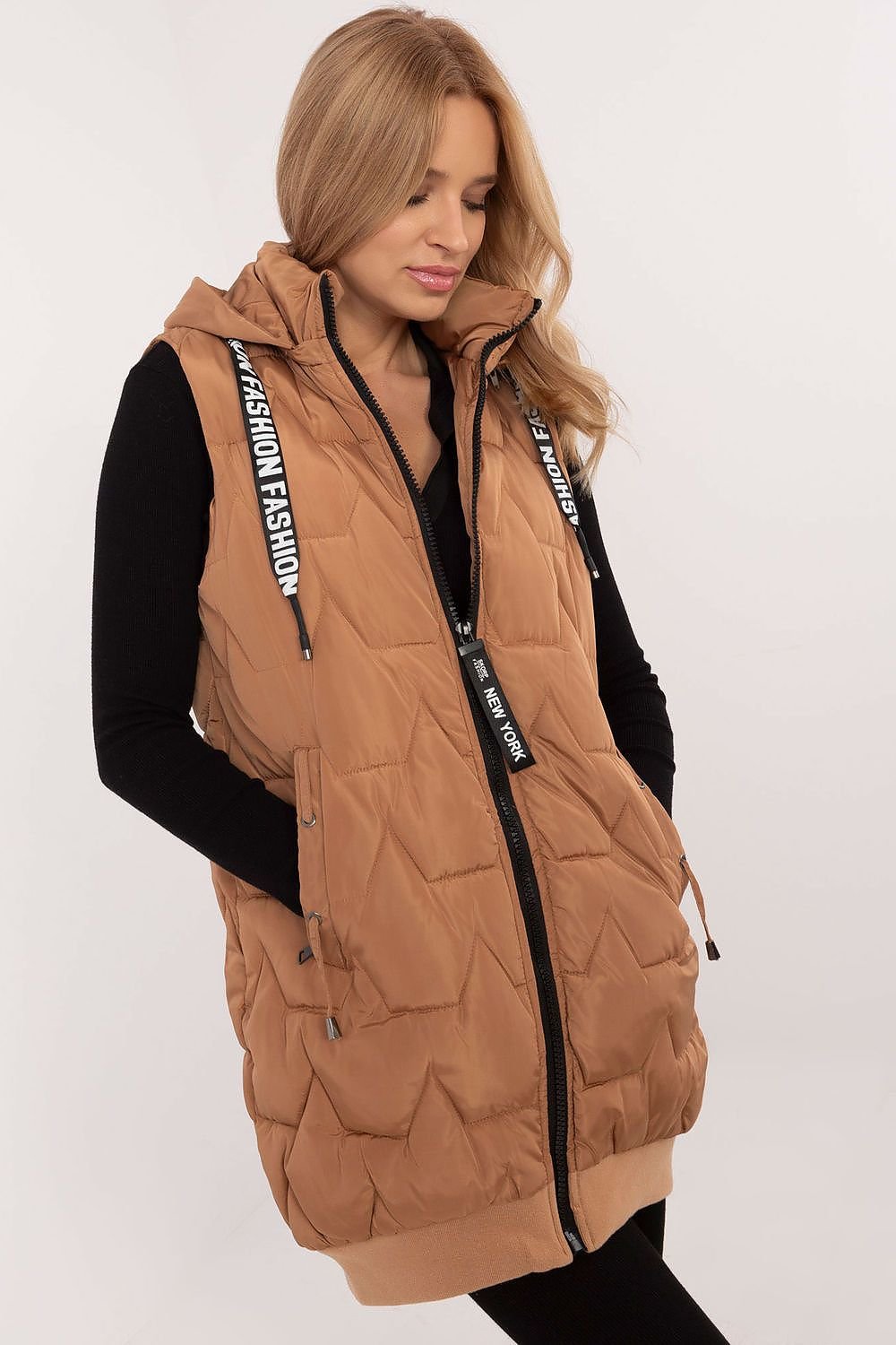 Quilted Long Zip-Up Hooded Vest