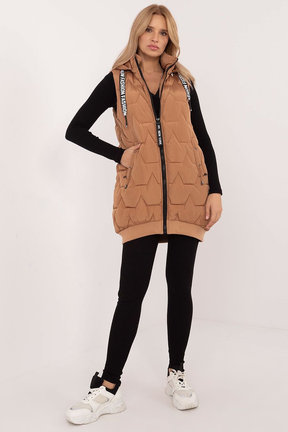 Quilted Long Zip-Up Hooded Vest