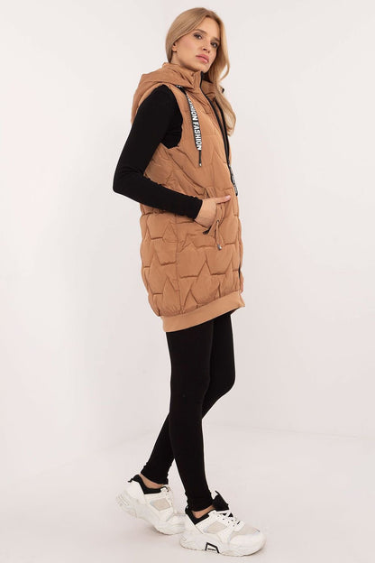 Quilted Long Zip-Up Hooded Vest