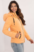 Short Warm Hooded Jacket in Pale Orange