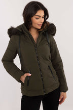 Short Warm Hooded Jacket in Dusty Green