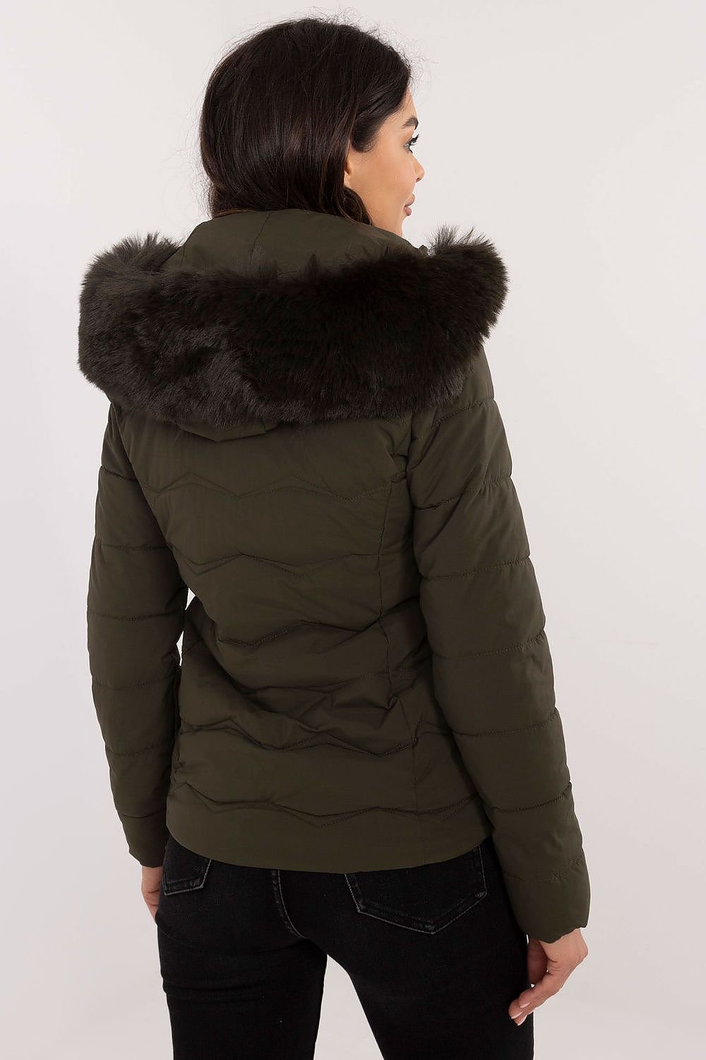 Short Warm Hooded Jacket in Dusty Green