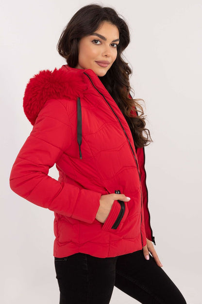 Short Warm Hooded Jacket in Red