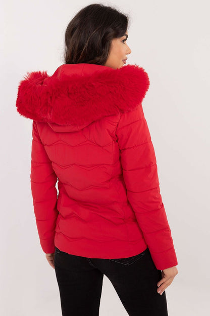 Short Warm Hooded Jacket in Red