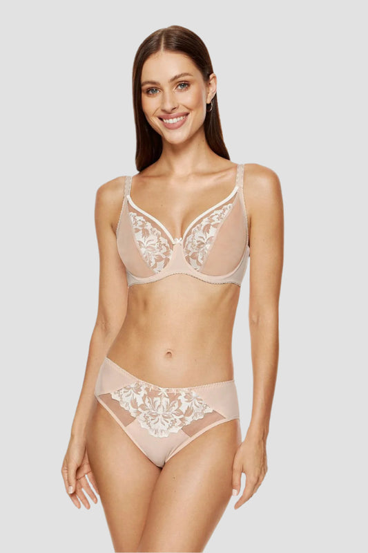 Floral Soft Bra with Bow in Beige