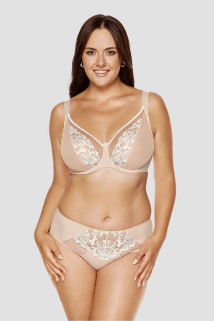 Floral Soft Bra with Bow in Beige