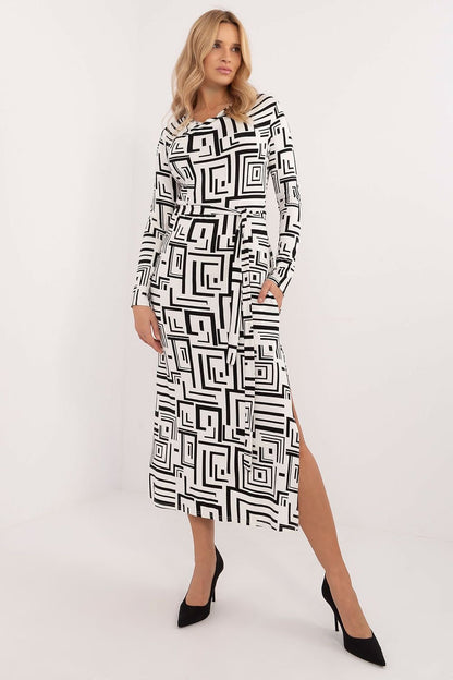 Geometric Pattern Long Sleeve Midi Dress