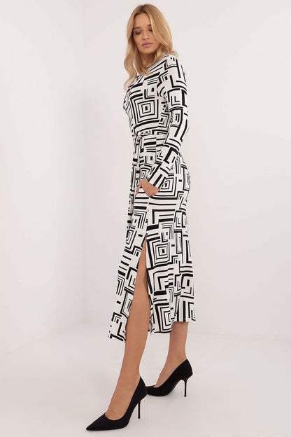 Geometric Pattern Long Sleeve Midi Dress