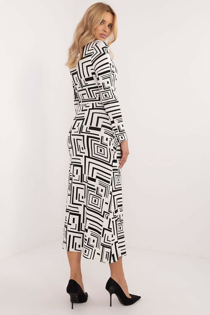 Geometric Pattern Long Sleeve Midi Dress