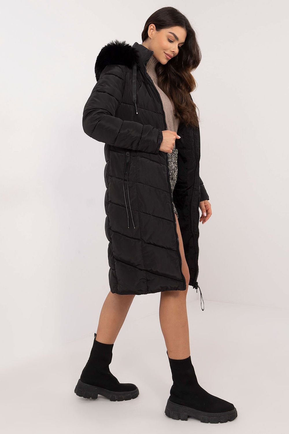Knee Length Hooded Down Jacket
