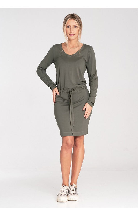 Waist Tie Long Sleeve Midi Dress