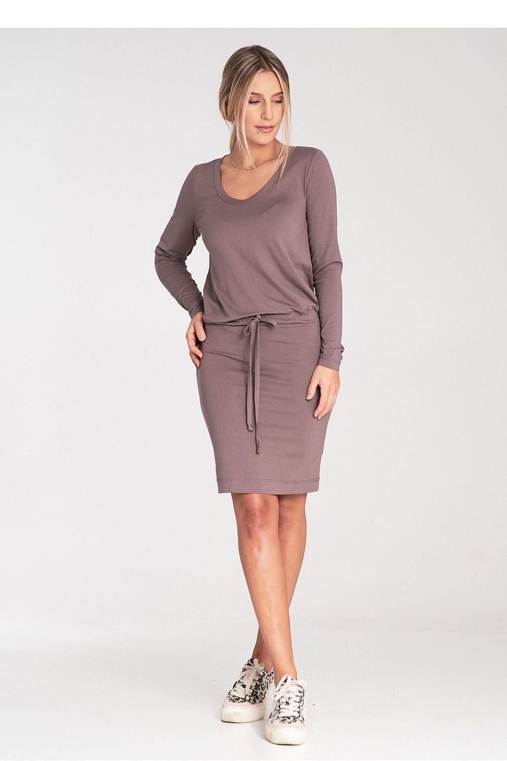 Waist Tie Long Sleeve Midi Dress