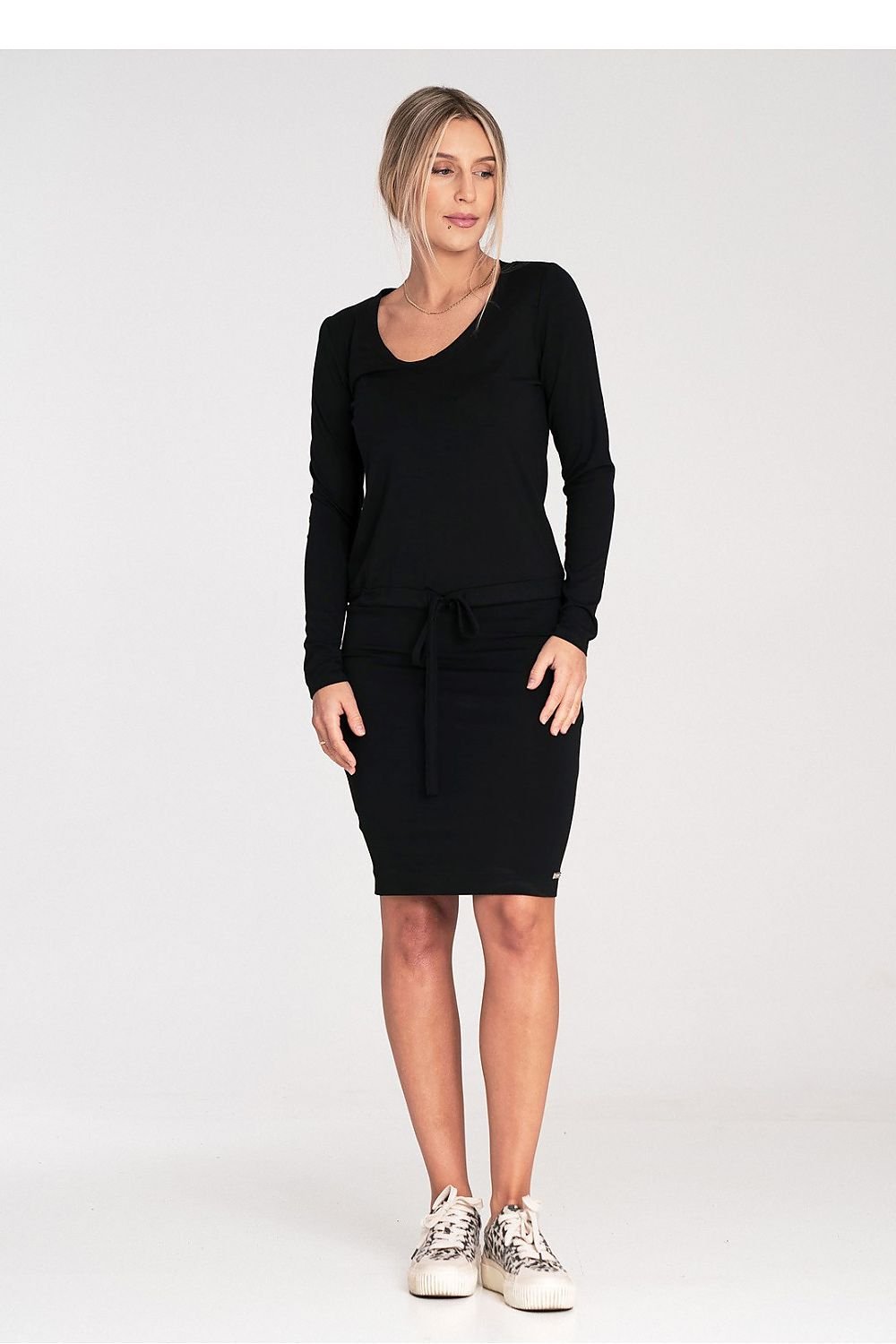 Waist Tie Long Sleeve Midi Dress