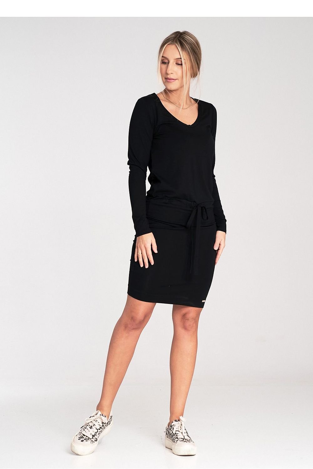 Waist Tie Long Sleeve Midi Dress
