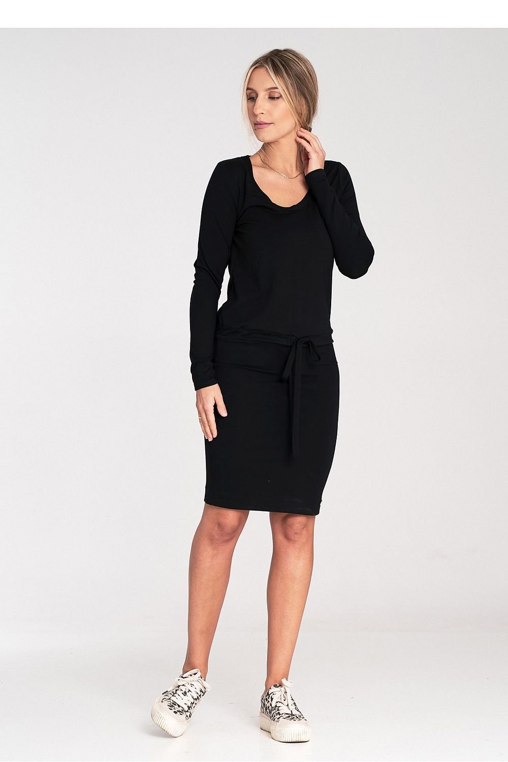 Waist Tie Long Sleeve Midi Dress