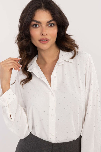 Shiny Rhinestones Long Sleeve Shirt White