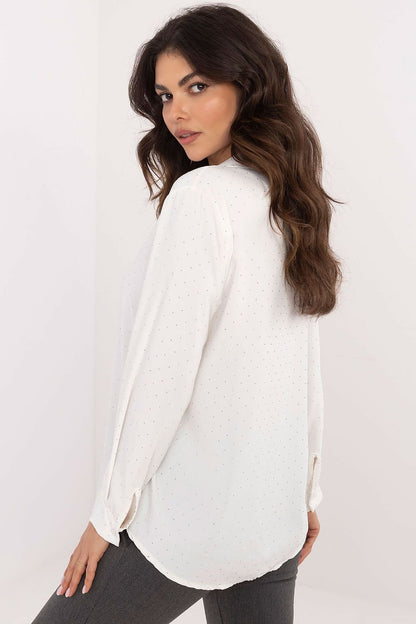 Shiny Rhinestones Long Sleeve Shirt White