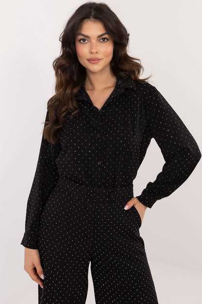 Shiny Rhinestones Long Sleeve Shirt Black