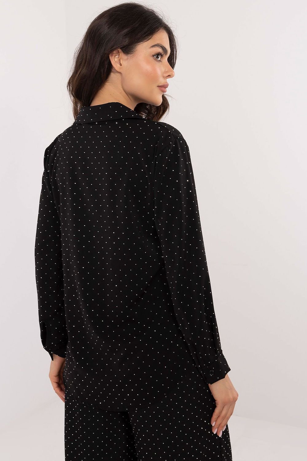 Shiny Rhinestones Long Sleeve Shirt Black