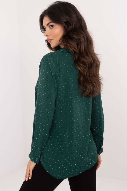 Shiny Rhinestones Long Sleeve Shirt Dark Green