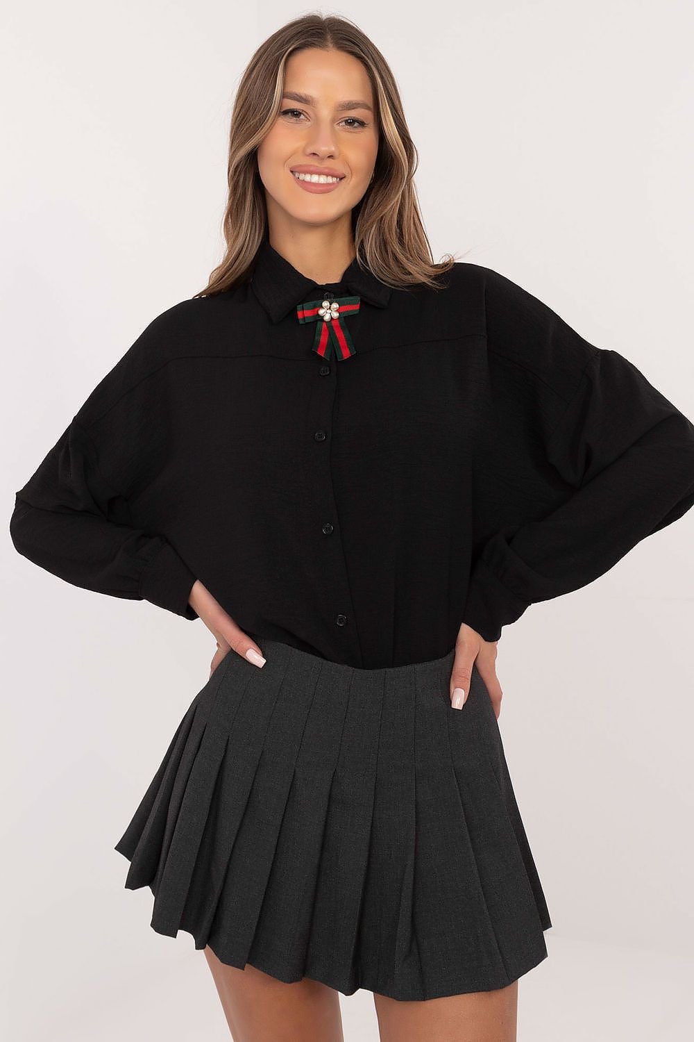 Classic Charm Elegant Long Sleeve Shirt Black