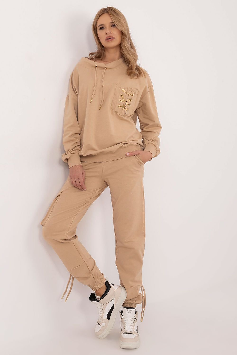 Lace Decor Hoodie & Pants Set