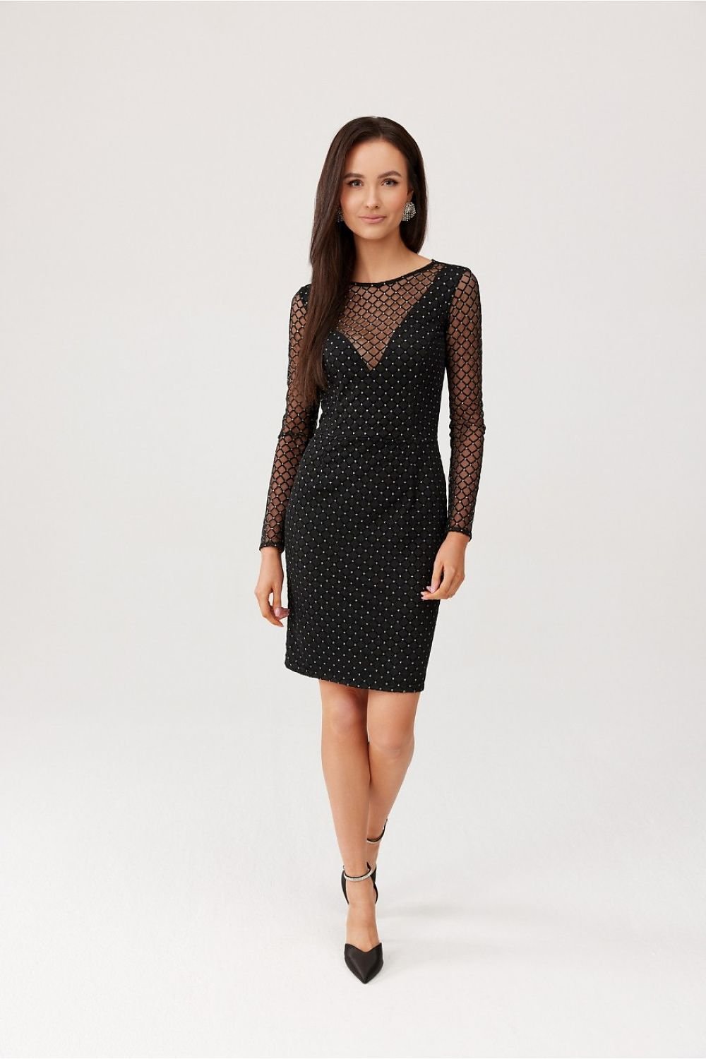 The Riviera Glitter Dots Long Sleeve Mini Dress Black