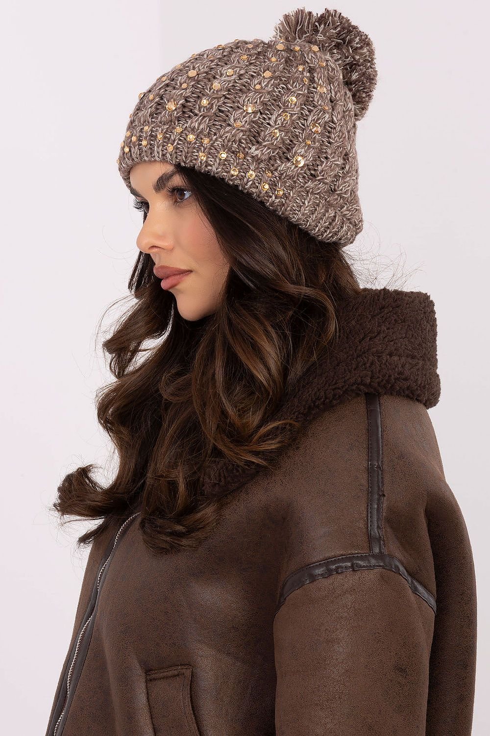 Beanie Pom Rhinestone Hat
