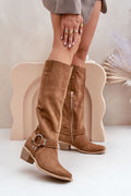 Subtle Stripes Mid Heel Boots