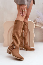 Subtle Stripes Mid Heel Boots