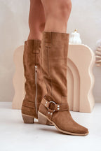 Subtle Stripes Mid Heel Boots
